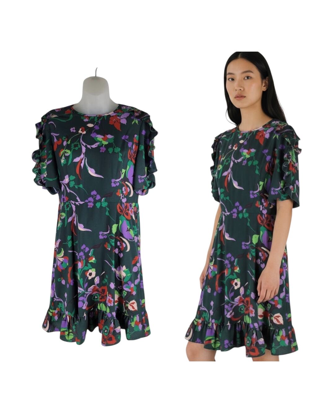 Kate Spade Fleur Nouveau Smocked Dress Ruffle Sleeve Hem Green Size 4